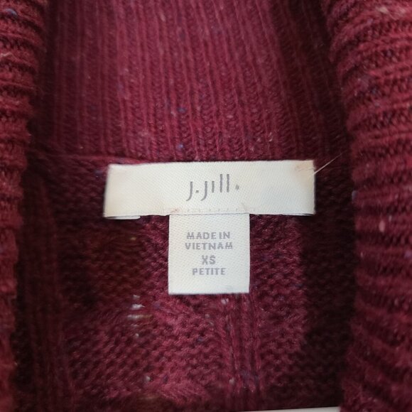J Jill Burgundy Red Cable Knit Turtleneck Sweater Cotton Silk Blend Size XS‎ - Picture 5 of 8